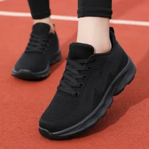 All Black Sneaker Women's Lightweight Mesh Breathable Casual Soft Bottom Running Shoes