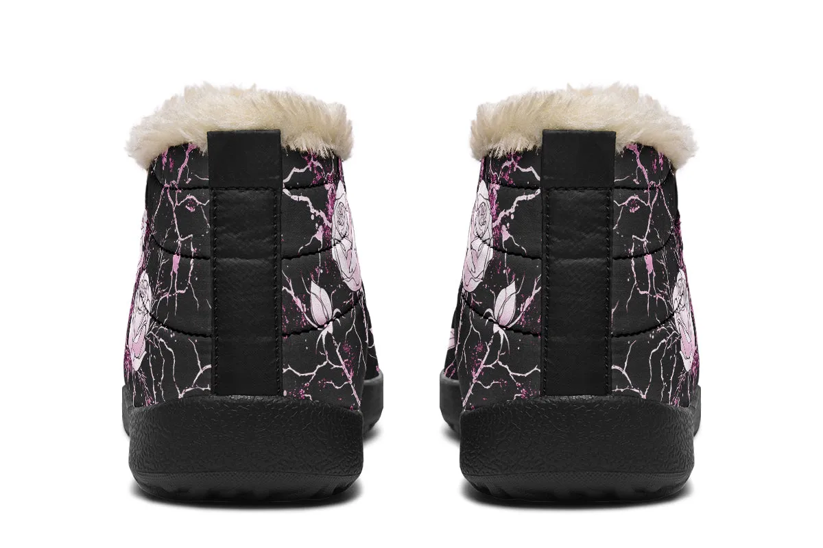 Amethyst Kintsugi Rose Winter Sneakers - Warm & Easy Slip-On Shoes Lined with Vegan Wool with Anti-Slip Soles