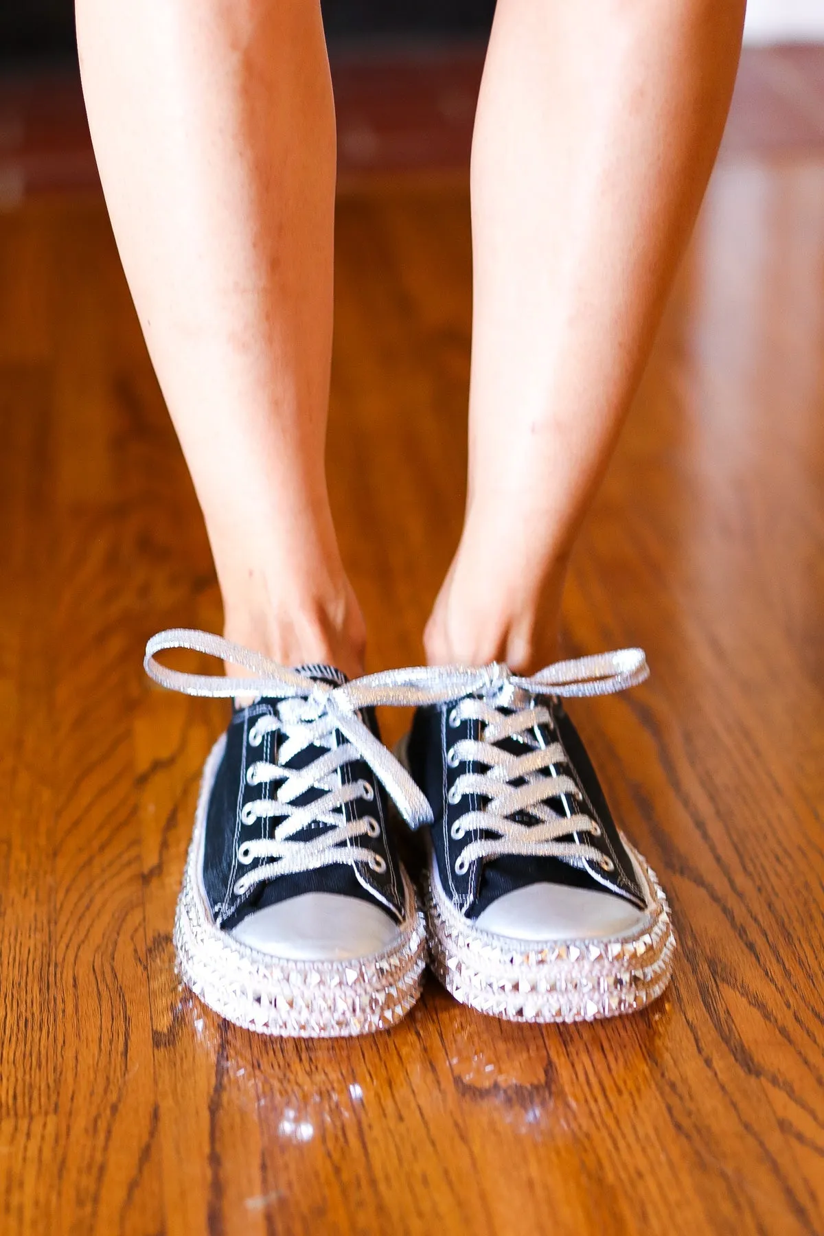 Black Studded Canvas Sneakers