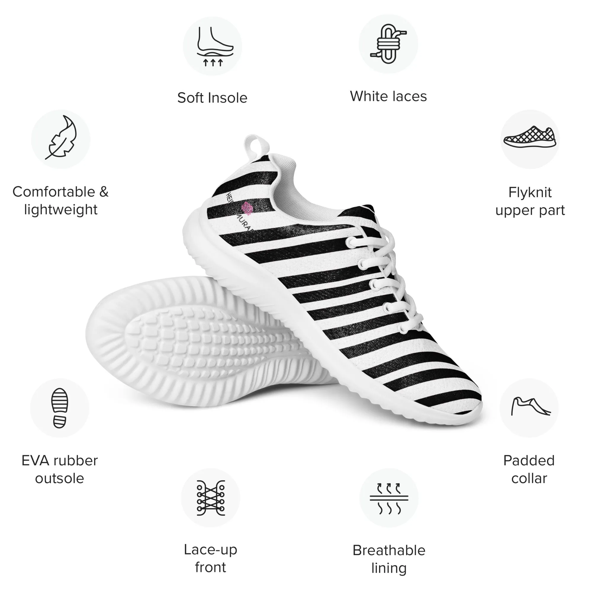 Black White Striped Men's Kicks, Stripes Modern Breathable Lightweight Men’s Athletic Shoes (US Size: 5-13)