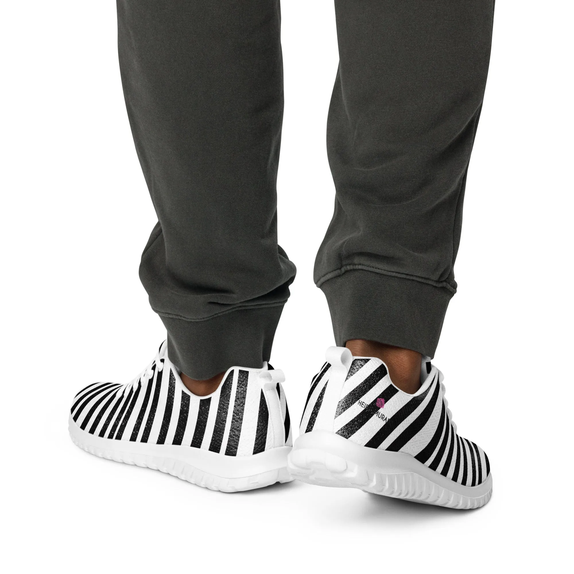 Black White Striped Men's Kicks, Stripes Modern Breathable Lightweight Men’s Athletic Shoes (US Size: 5-13)