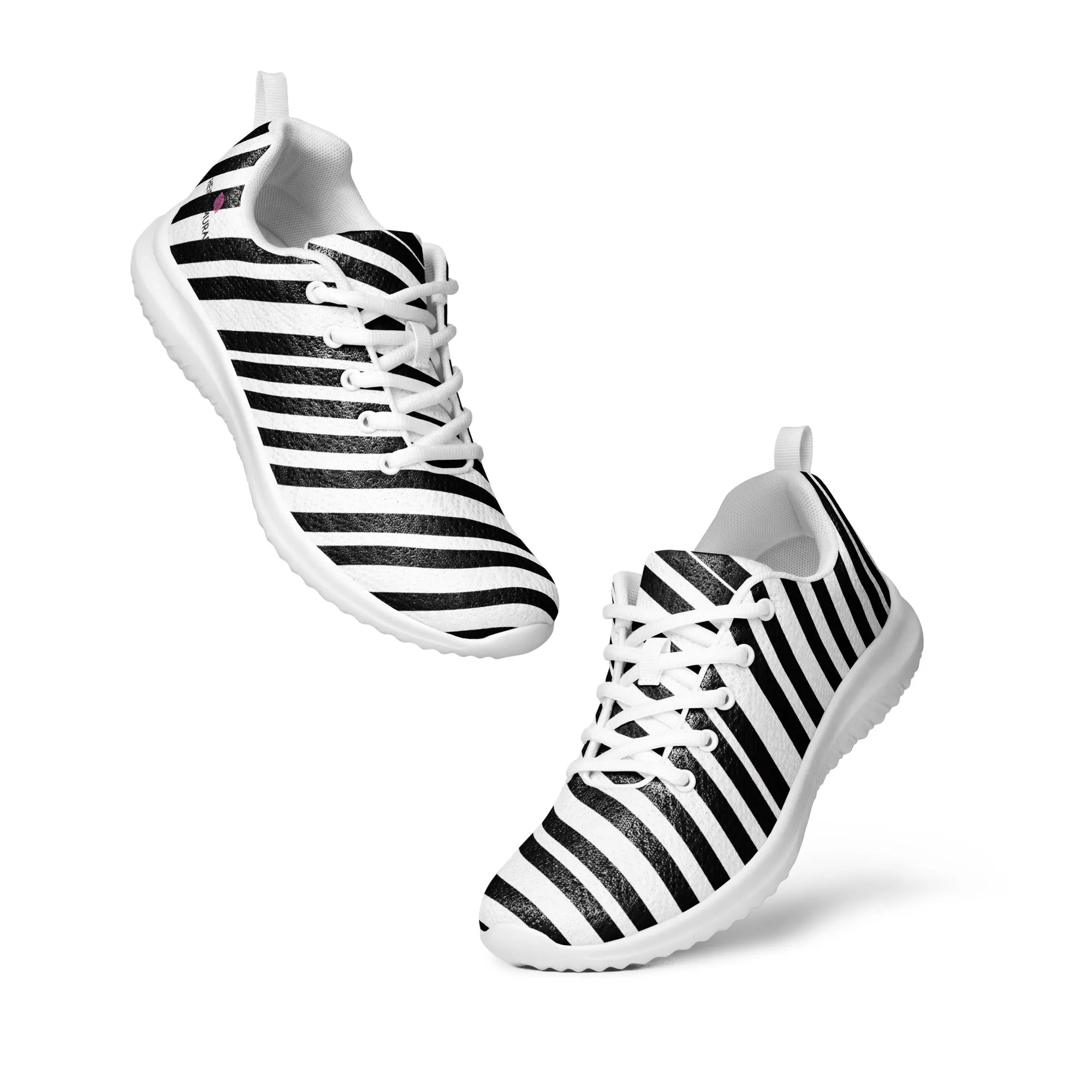 Black White Striped Men's Kicks, Stripes Modern Breathable Lightweight Men’s Athletic Shoes (US Size: 5-13)