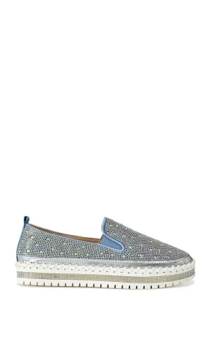 BRITTANY-DENIM RHINESTONE SLIP ON SNEAKER