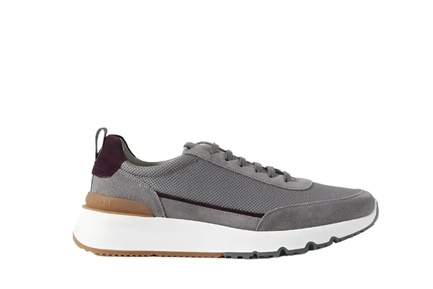 Brunello Cucinelli Perforated Suede Leather Sneakers in Gray