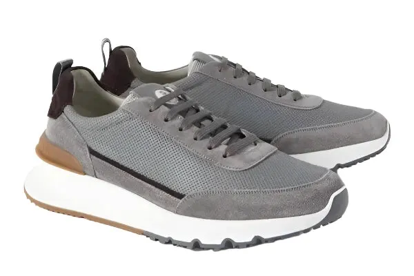 Brunello Cucinelli Perforated Suede Leather Sneakers in Gray