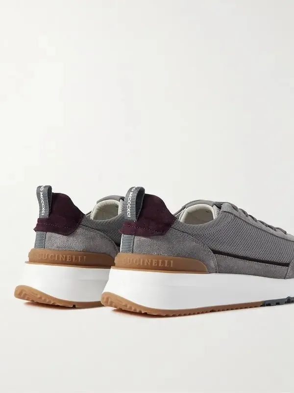 Brunello Cucinelli Perforated Suede Leather Sneakers in Gray