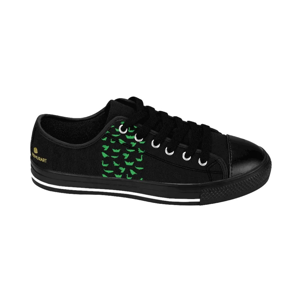 Green Japanese Crane Men's Sneakers, Designer Low Top Shoes For Stylish Men (US Size: 7-14)