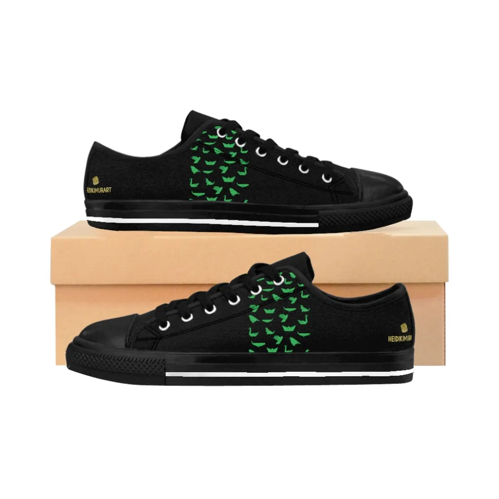 Green Japanese Crane Men's Sneakers, Designer Low Top Shoes For Stylish Men (US Size: 7-14)