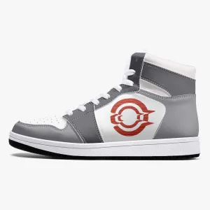 High-Top Leather Sneakers - White / Grey