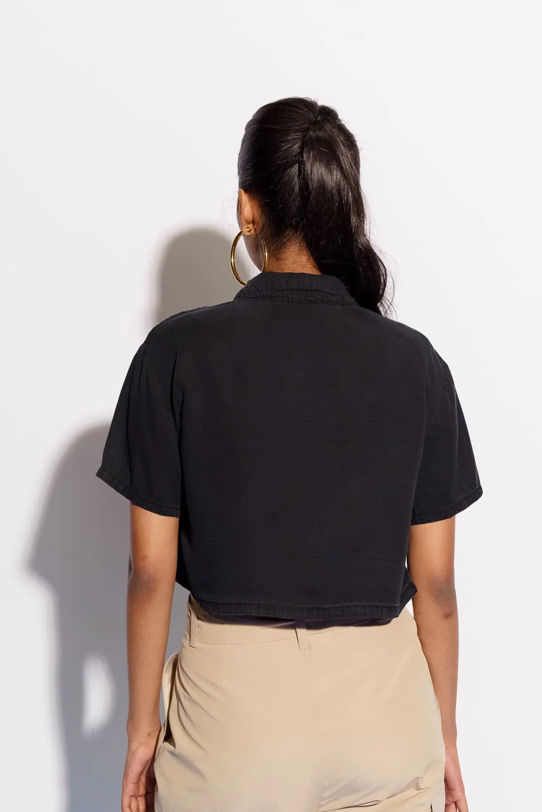 Jet Black Cropped Shirt