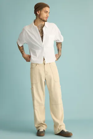 Latte Contrast Cargo Mens Wide Jeans