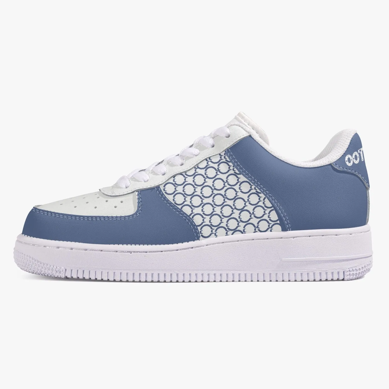 Low-Top Leather Sports Sneakers Blue/Grey