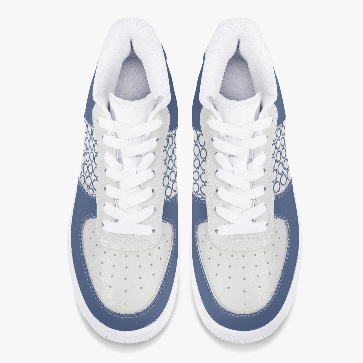 Low-Top Leather Sports Sneakers Blue/Grey