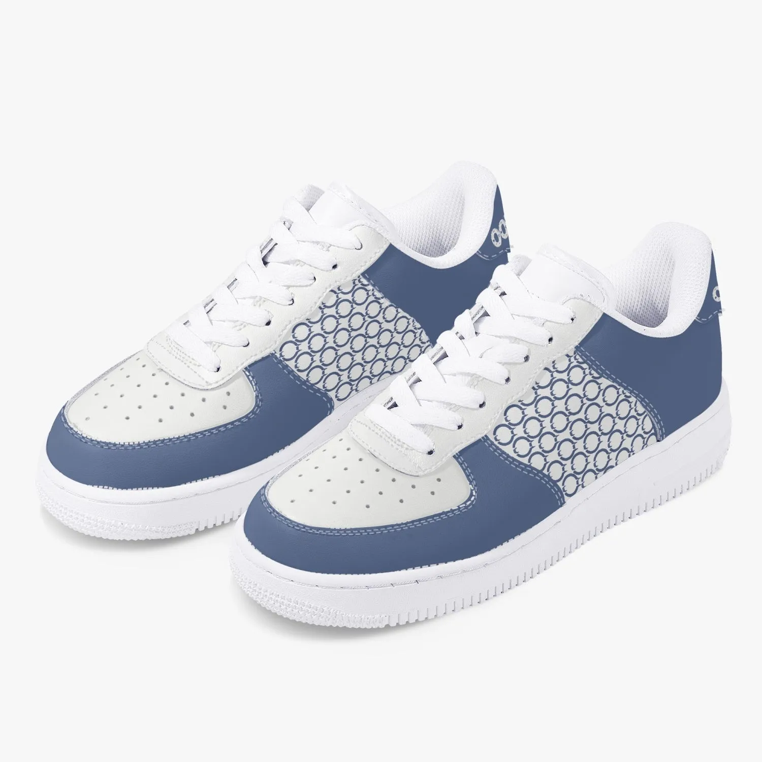 Low-Top Leather Sports Sneakers Blue/Grey