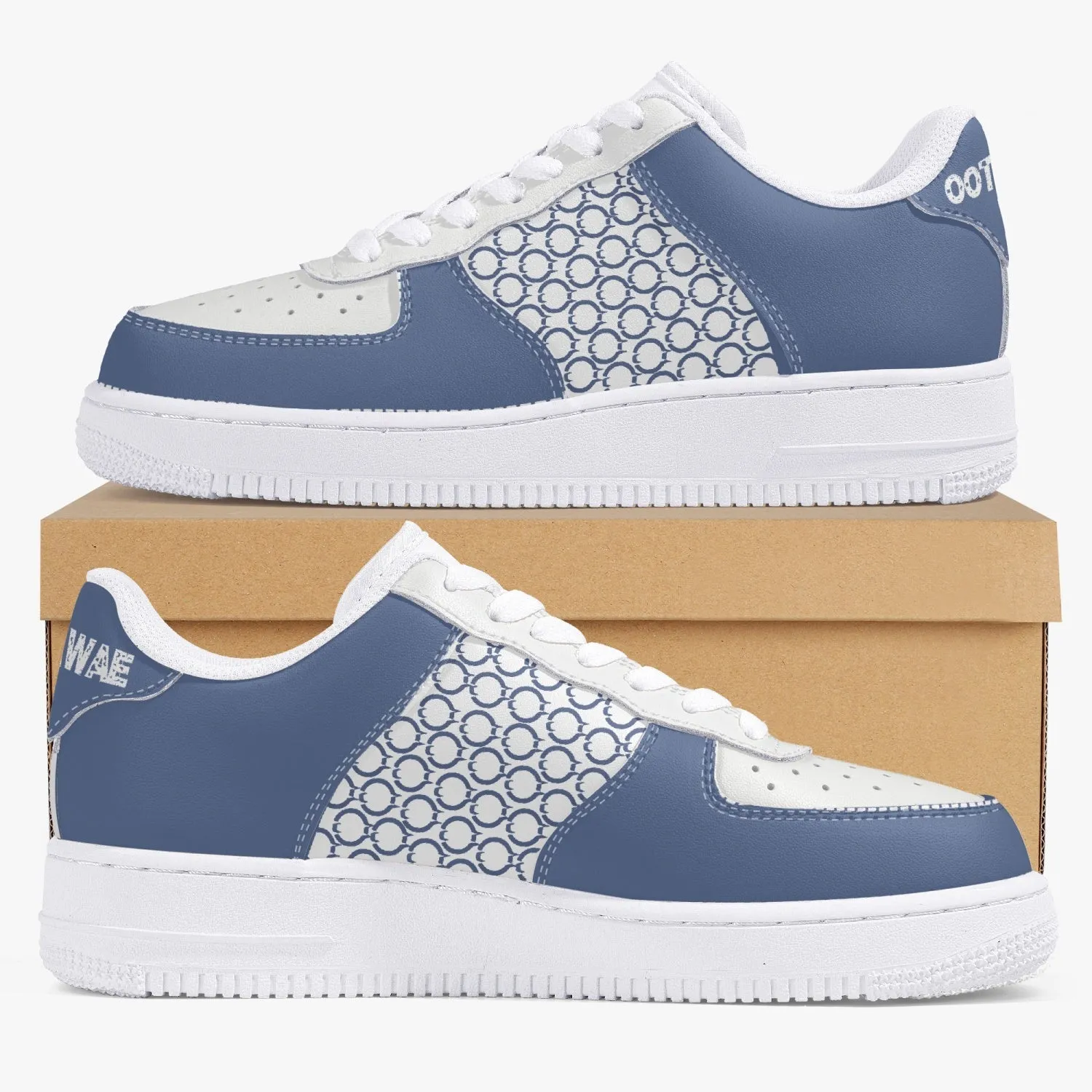 Low-Top Leather Sports Sneakers Blue/Grey