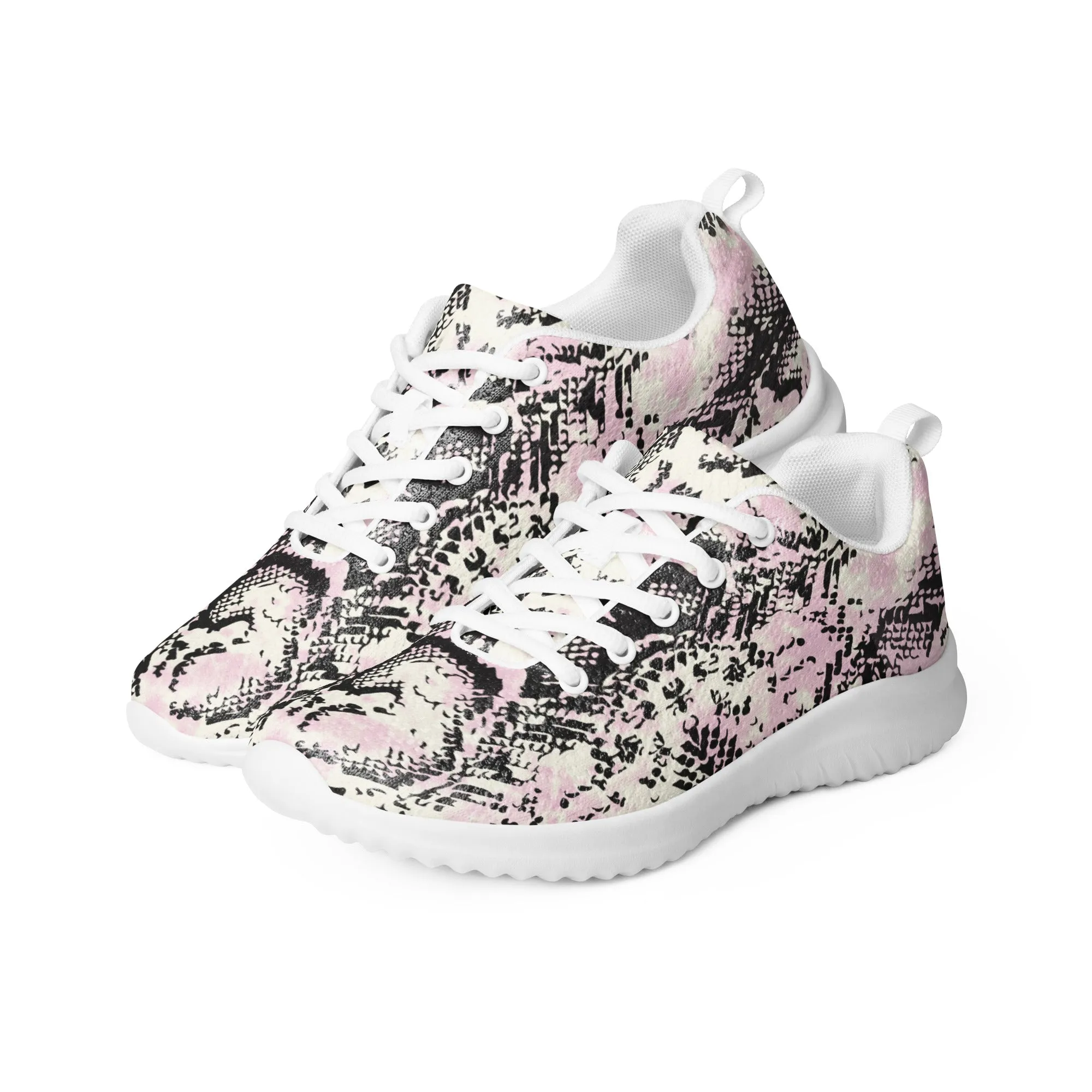 Pink Snake Print Men's Kicks, Snake Print Breathable Lightweight Men’s Athletic Shoes (US Size: 5-13)