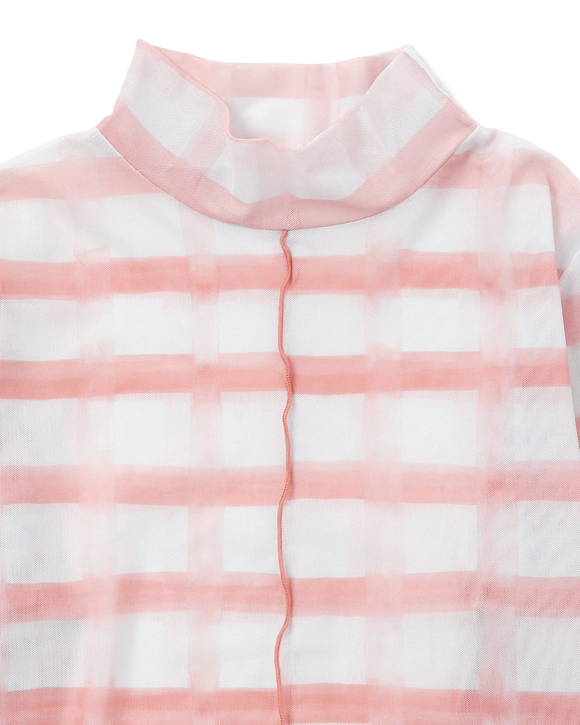 Rough check see-through tops Pink (High neck)