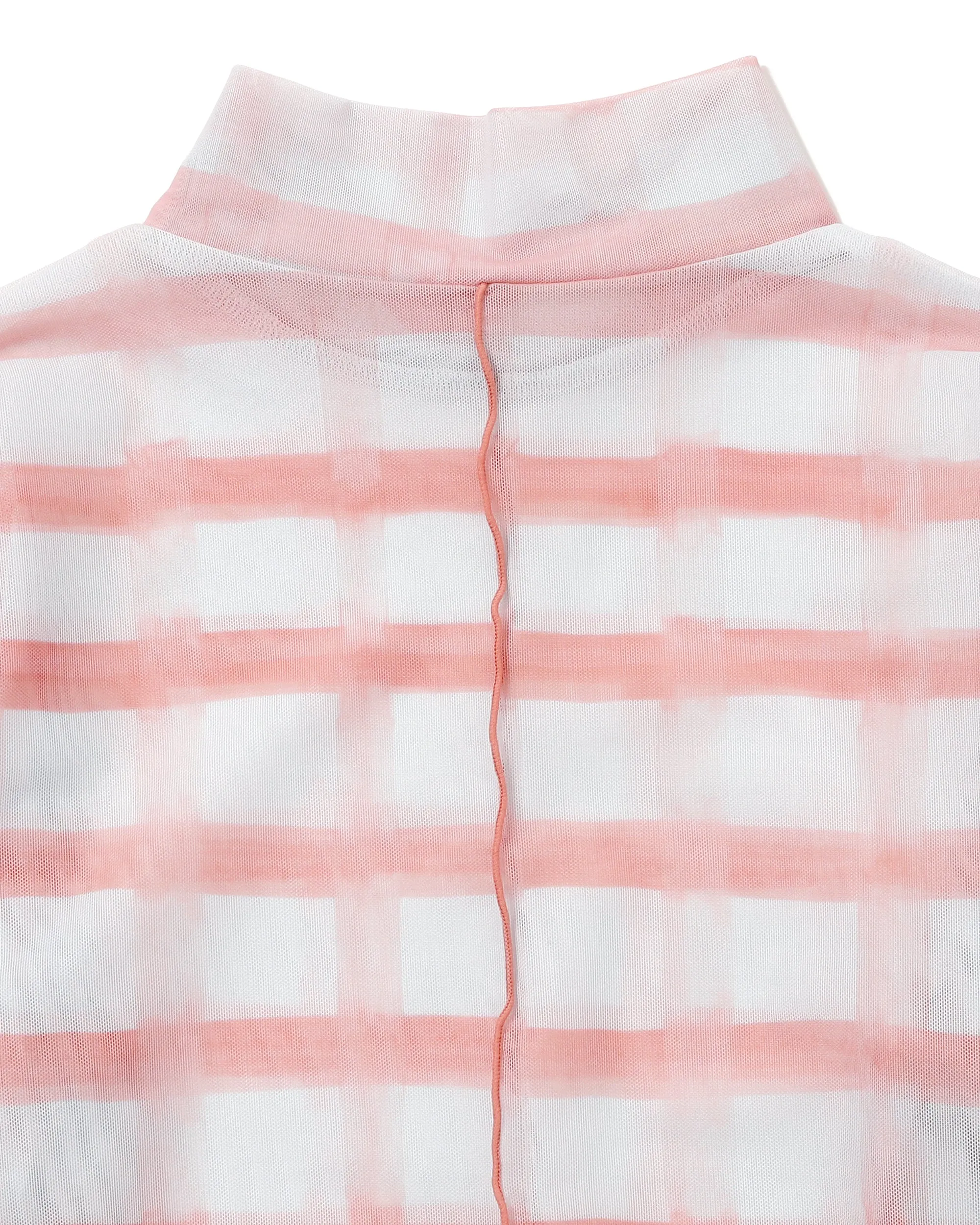 Rough check see-through tops Pink (High neck)