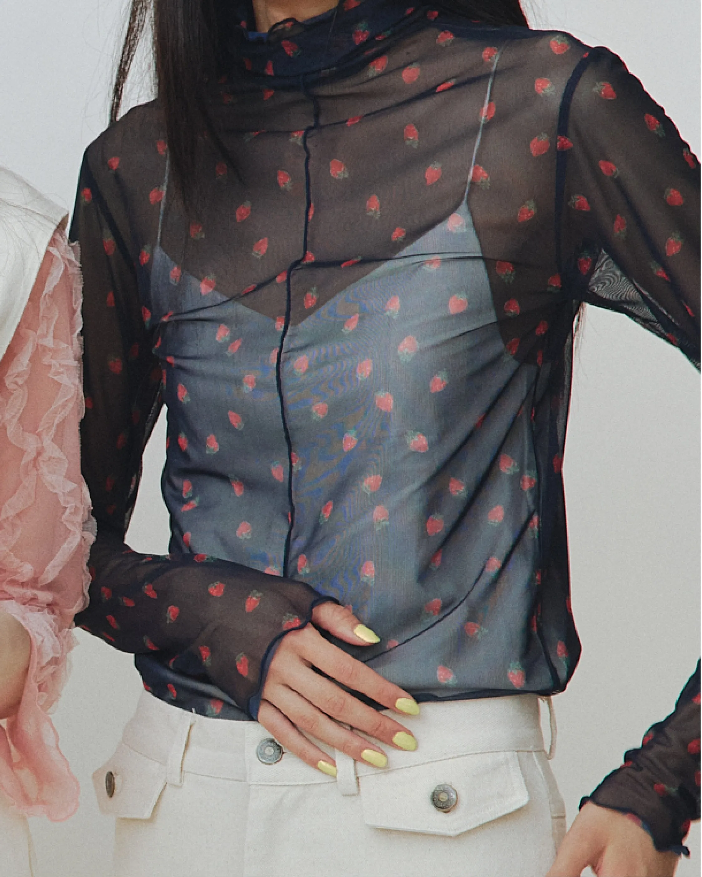 Strawberry see-through tops (High neck)