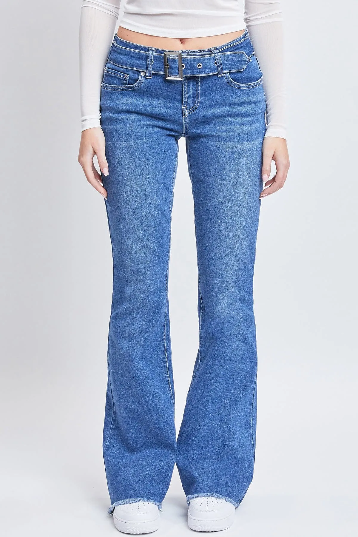 Women's Belted Flare Jeans