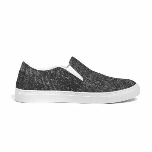 Womens Sneakers - Canvas Slip On Shoes, Black Faded Print