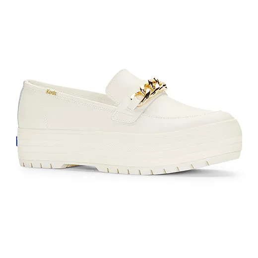 Women's Triple Decker Loafer Lug Chain Applique Sneakers White (WH67637)